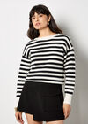 Waffle Knit Stripe Bow Back Jumper, Black, large