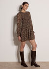 Paisley Chiffon Mini Dress, Brown, large