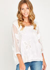 Cream Butterfly Embroidered Mesh Top, Cream, large