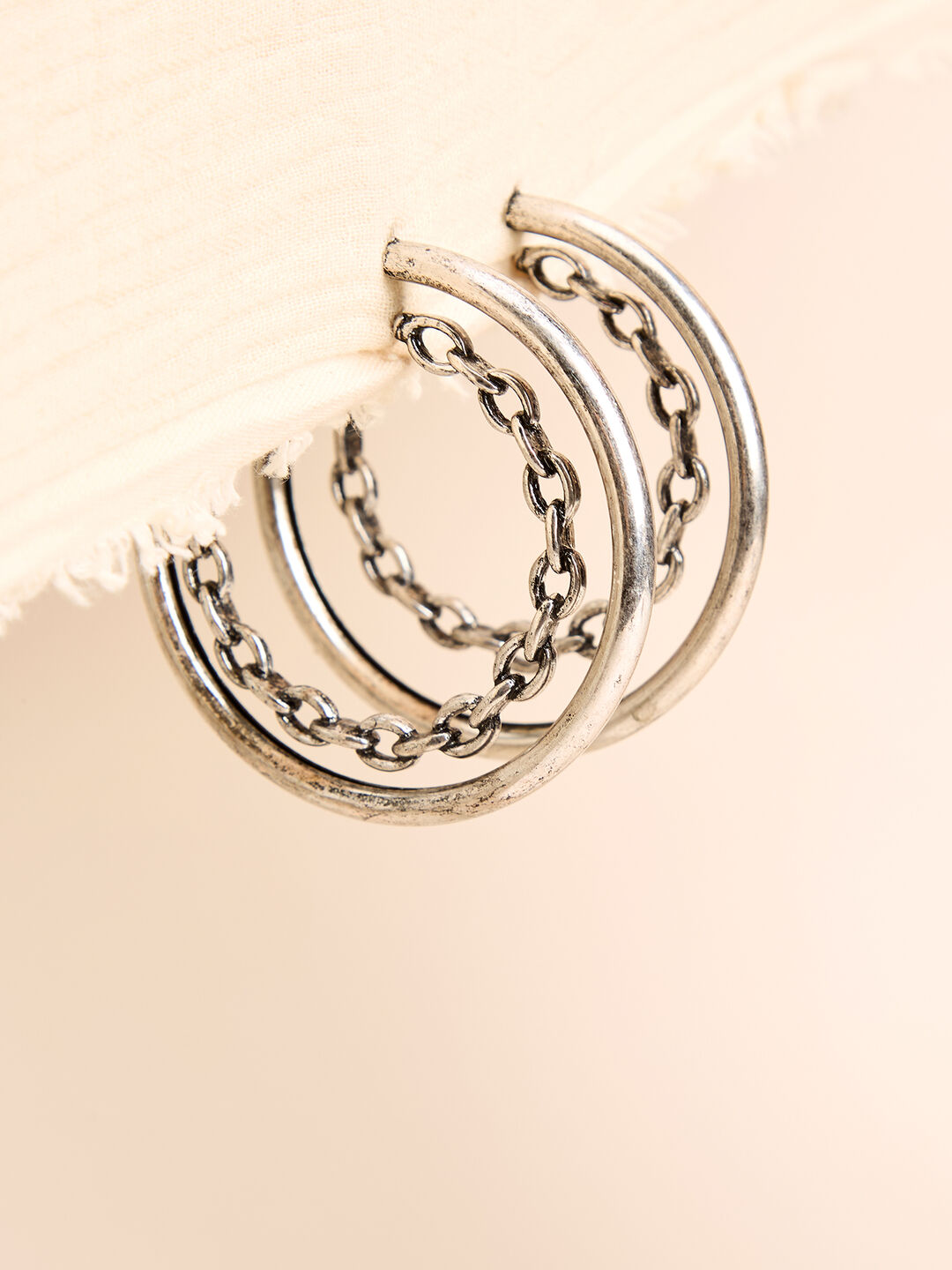 Image of Silver Tone Double Hoop Earrings