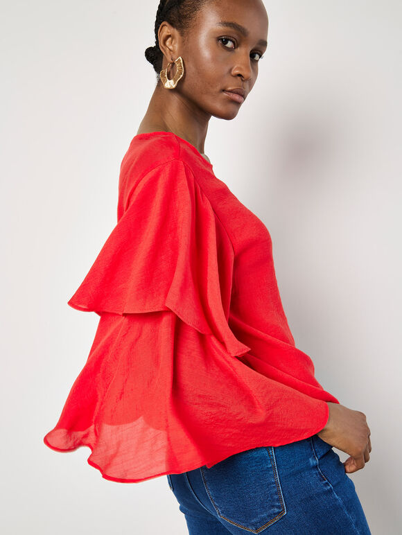 Layered Sleeve Top, Red, large