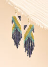 Beaded Fringe Hook Earrings, Blue, large