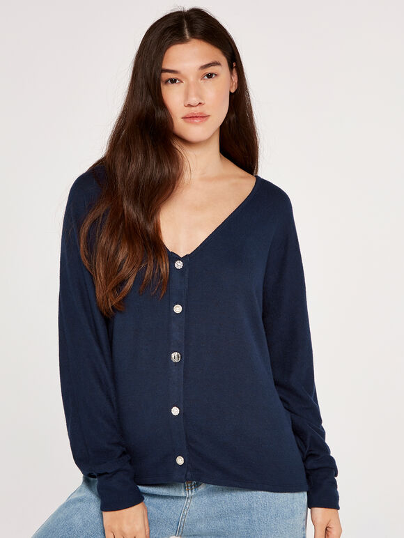 Reversible Button Up Top, Navy, large