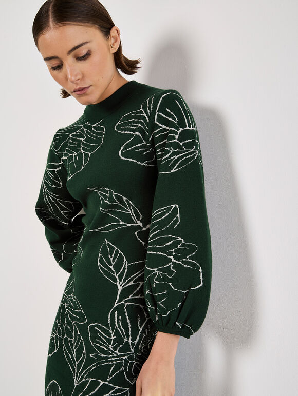 Floral Knitted Midi Dress, Green, large