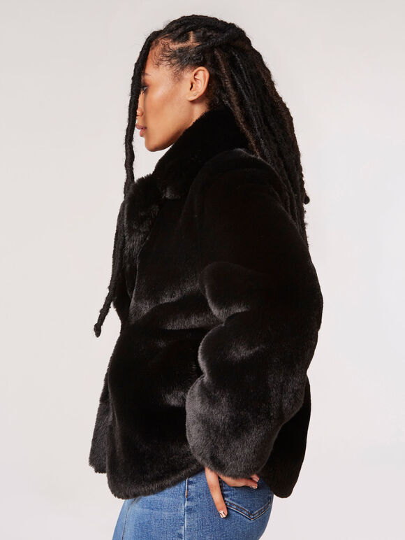 Short Opulent Fur Coat, Black, large