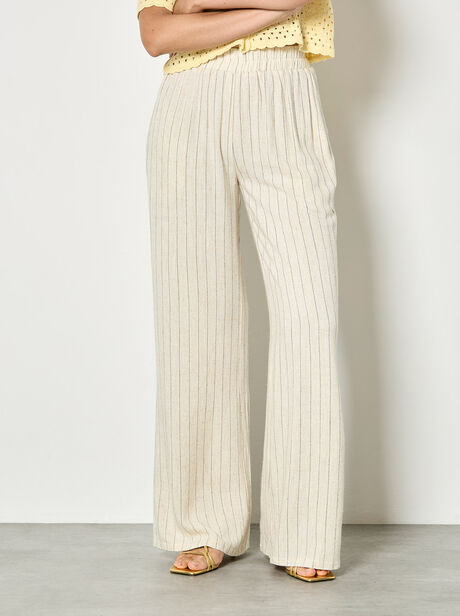 Pinstripe Linen Blend Wide-Leg Trousers
