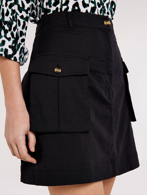 Patch Pocket Mini Skirt, Black, large