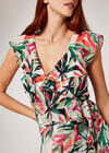 Palm Print Ruffle Dress, Cream, large