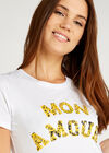 Mon Amour Sequin Word Tee, White, large