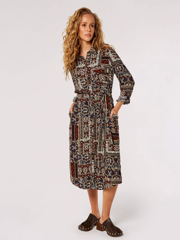 Ikat Patchwork Midaxi Dress, Navy, large