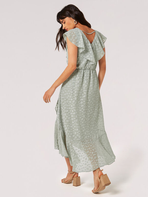 Irregular Spot Embroidered Wrap Midi Dress, Mint, large