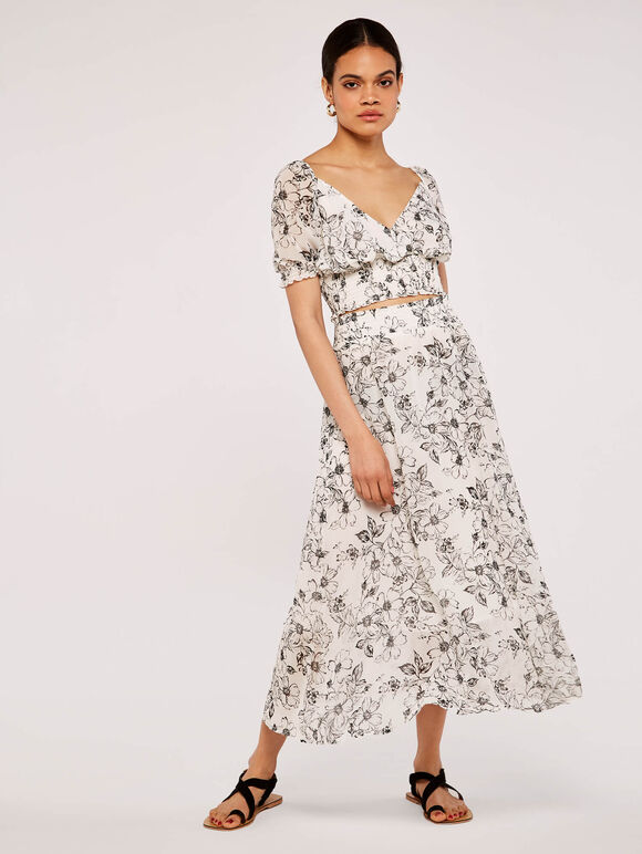 Floral Puff Sleeve Top, Cream, large
