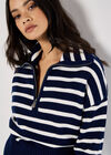 Zip Neck Stripe Jumper, Navy, large