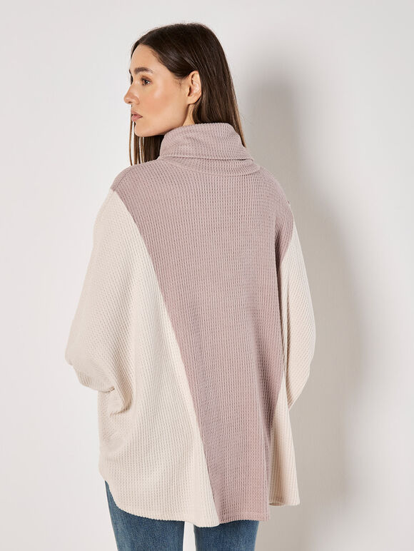 Colour Block Cowl Neck Top, Stone, large