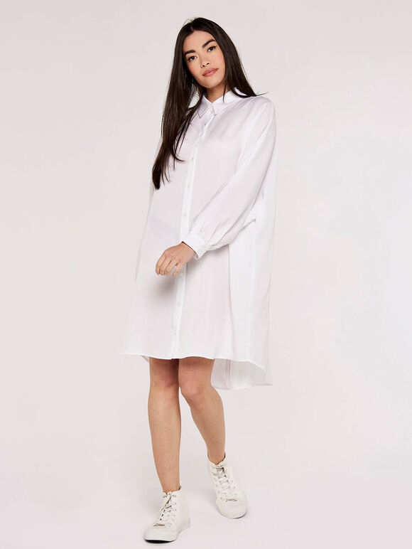 Tencel Oversized Shirt Dress, White, large