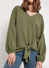 Cotton Oversized Tie Hem Top, Khaki, large