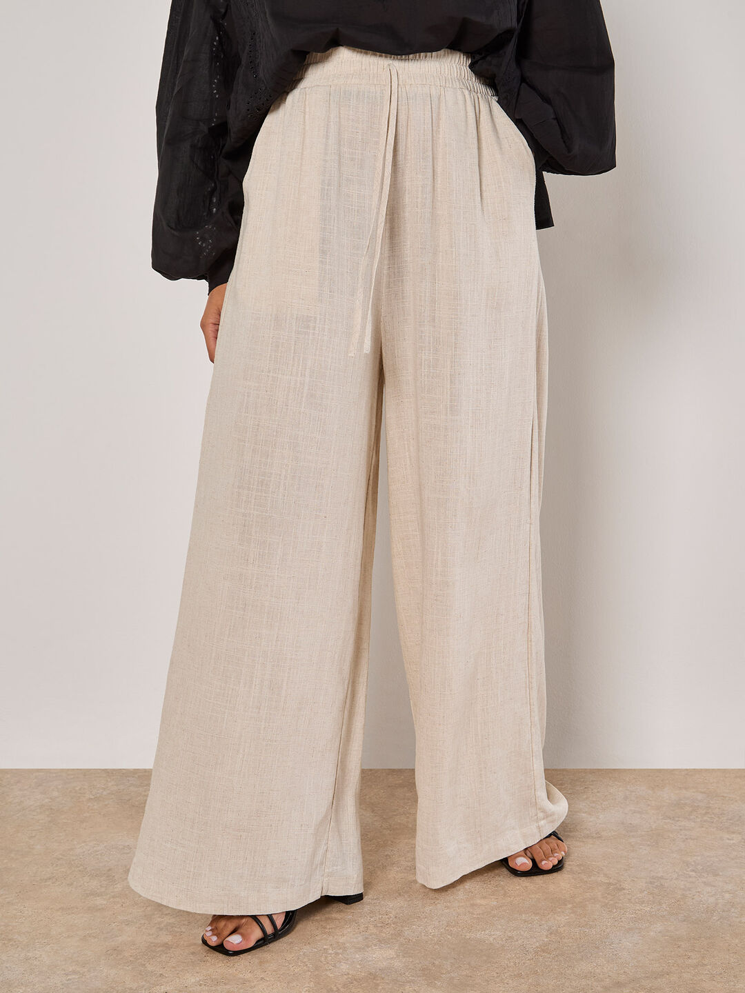 Image of Wide Leg Linen Mix Trousers