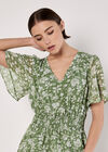 Watercolour Rose Tiered Mini Dress, Green, large