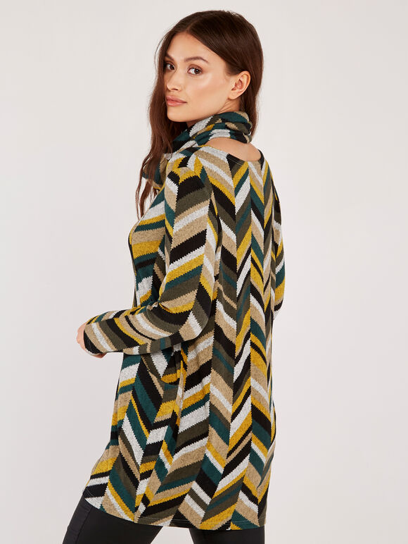 Snood Patchwork Chevron Tunic, Green, large