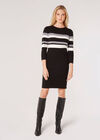 Striped Knitted Jumper Mini Dress, Black, large