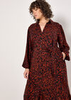 Curve Abstract Texture Shirt Midi Dress, Burgundy, large