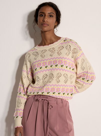 Pointelle Knit Butterfly Floral Jumper