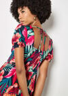 Tropical Floral Mini Dress, Fuchsia, large