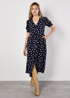 Polka Dot Button-Down Midi Dress, Navy, large