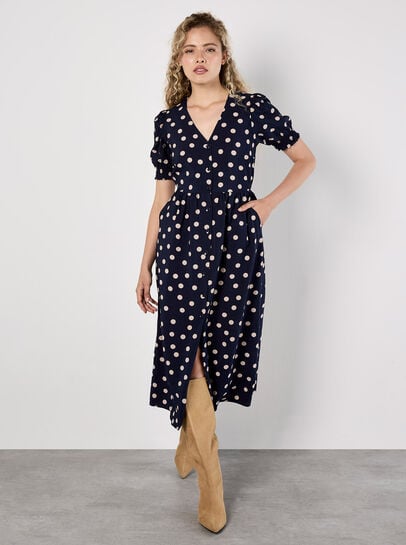 Polka Dot Button-Down Midi Dress