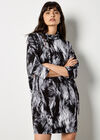 Feather Print Jersey Cocoon Mini Dress, Grey, large