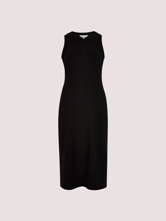 Ribbed Racer Midi Dress, Black, large