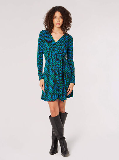 Geometric Diamond Wrap Mini Dress