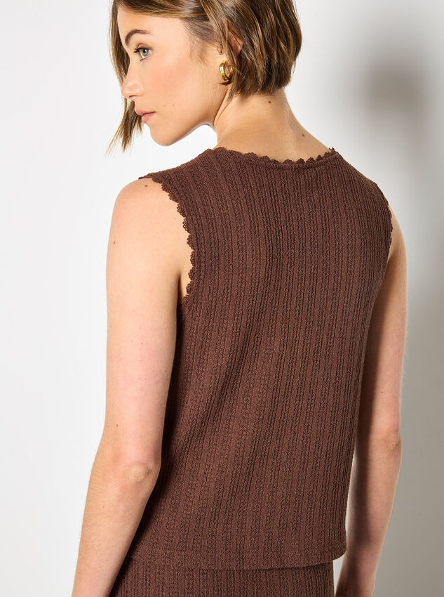 Cotton Blend Pointelle Knit Waistcoat, Brown, large