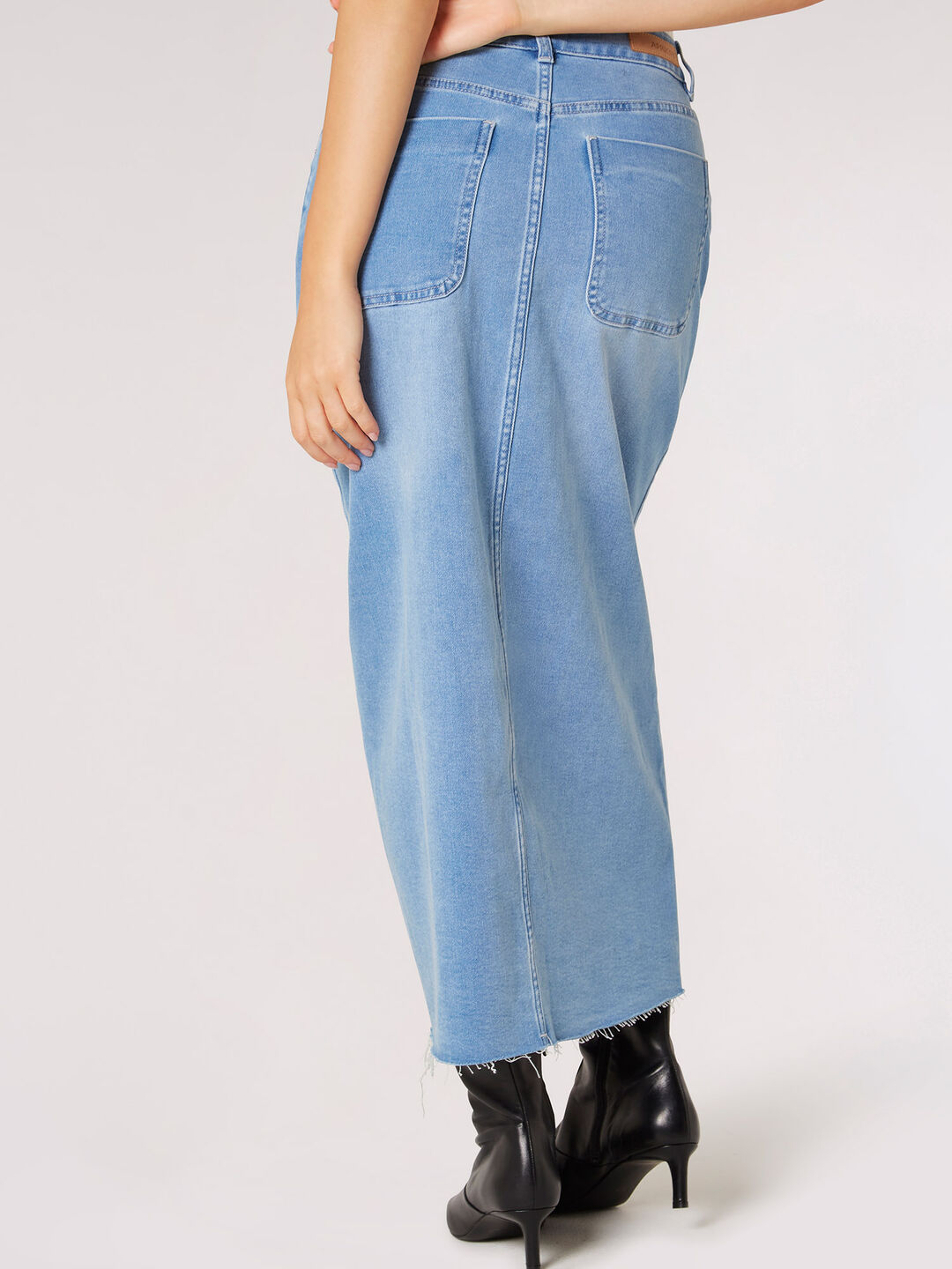 Button Down Denim Midi Skirt Apricot Clothing