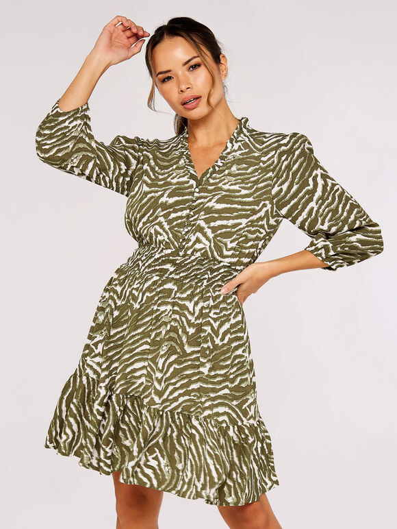 Zebra Mini Dress, Khaki, large