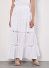 Tiered Crochet Insert Maxi Skirt, White, large