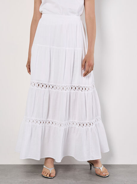 Tiered Crochet Insert Maxi Skirt
