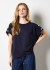 Decorative Button Jersey T-Shirt, Navy, large