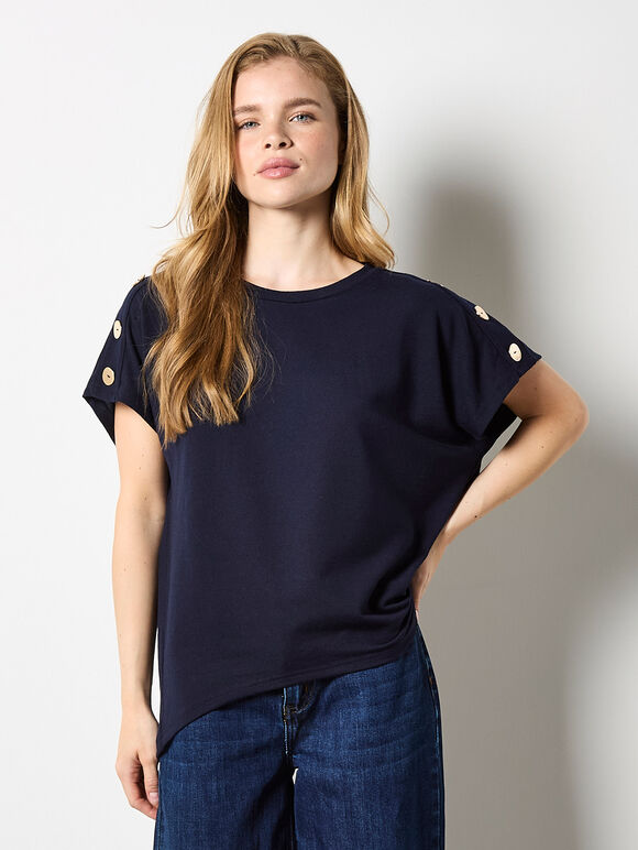 Decorative Button Jersey T-Shirt, Navy, large