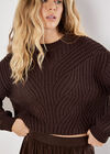 Chunky Cable Knit Jumper, Brown, large