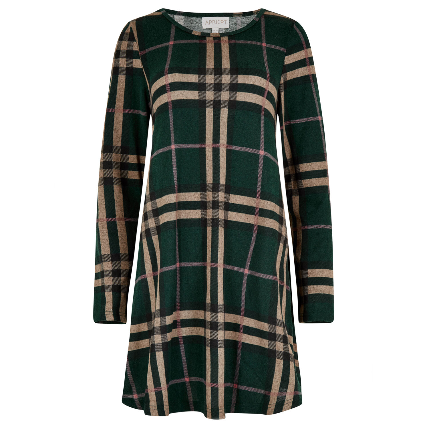 Blanket Check Swing Dress Apricot Clothing