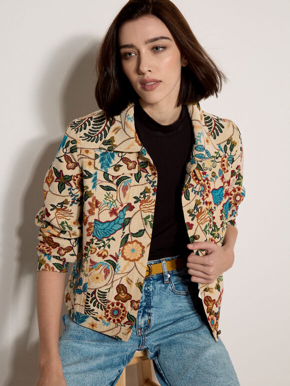 Floral Tapestry Jacket, Navy, large