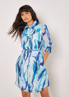 Painterly Swirls Shirt Mini Dress, Blue, large
