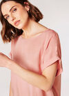 Rolled Sleeves Simple T-Shirt, Pink, large