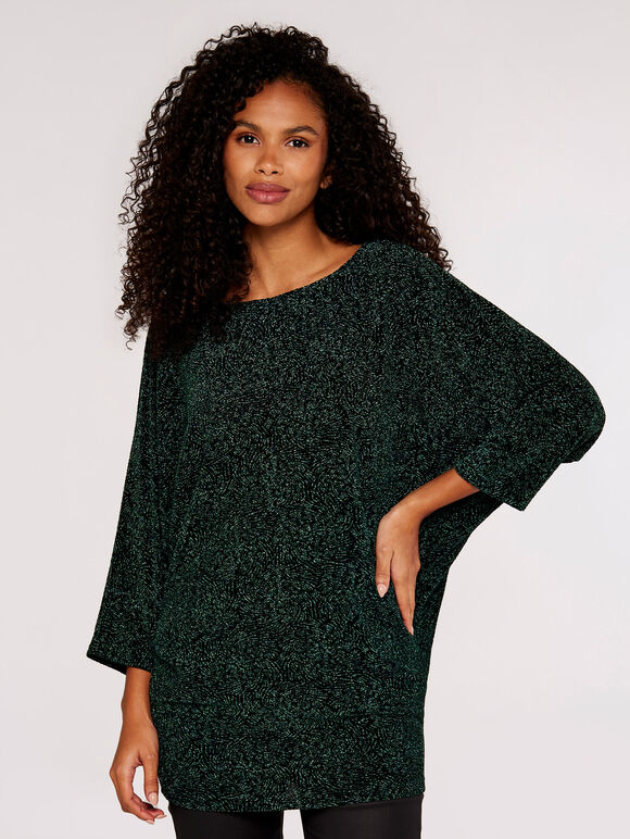 Metallic Swirl Batwing Top, Green, large