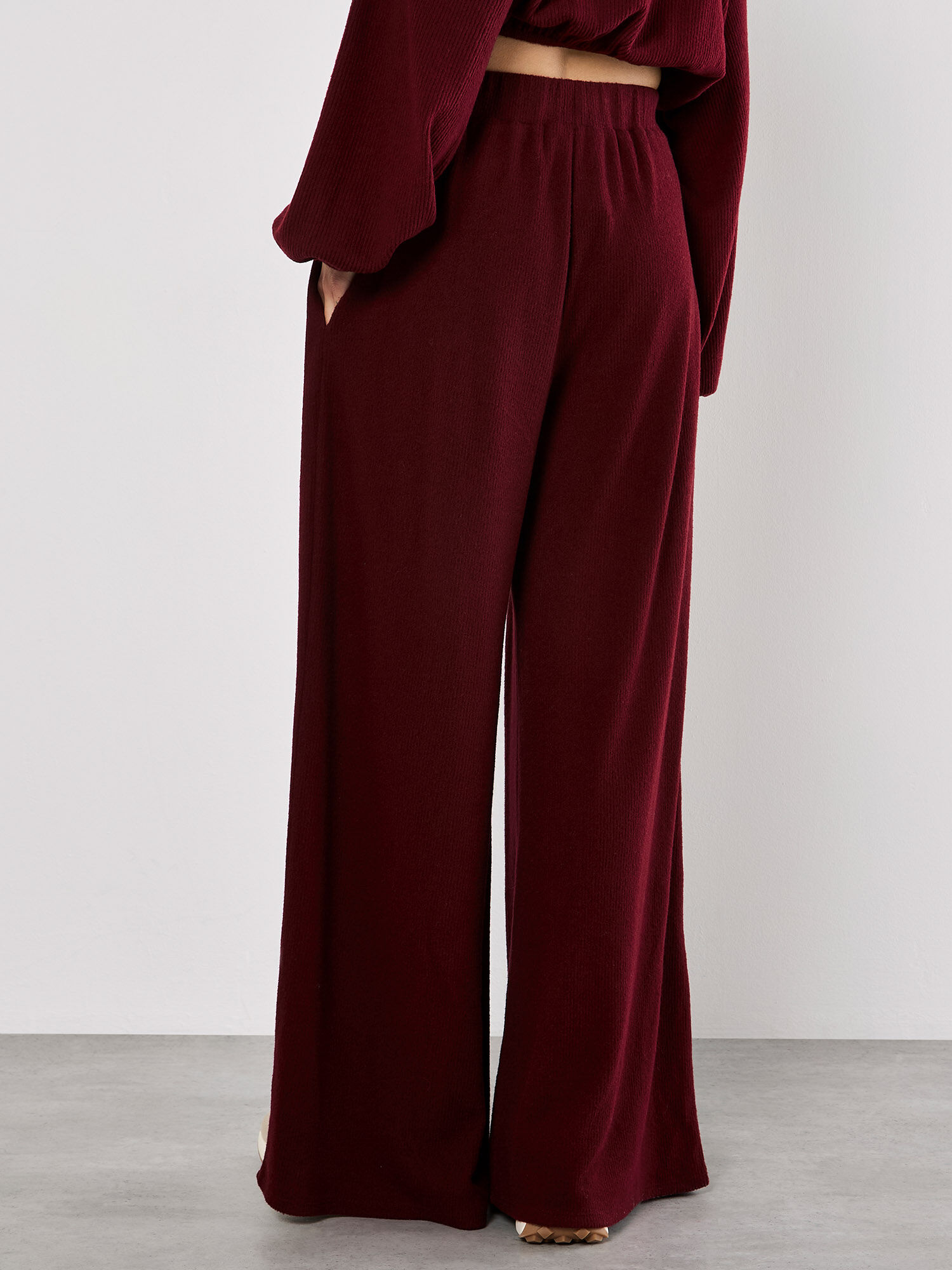 Ribbed knit wide leg pants outlet