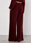 Ribbed Knit Wide Leg Trousers, Burgundy, large