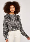 Leafy Animal Oversized Top, Black, large