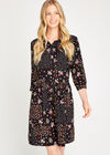 Black Patchwork Floral Smock Dress, Black, large