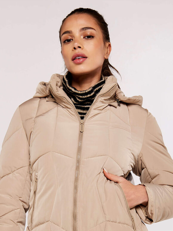 Hooded Puffer Jacket, Stone, large